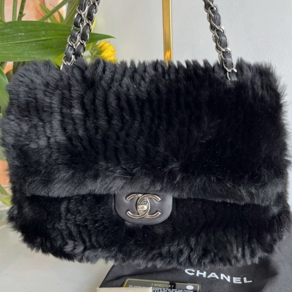 CHANEL Handbags - Chanel Black Orylag Rabbit Fur Flap Bag